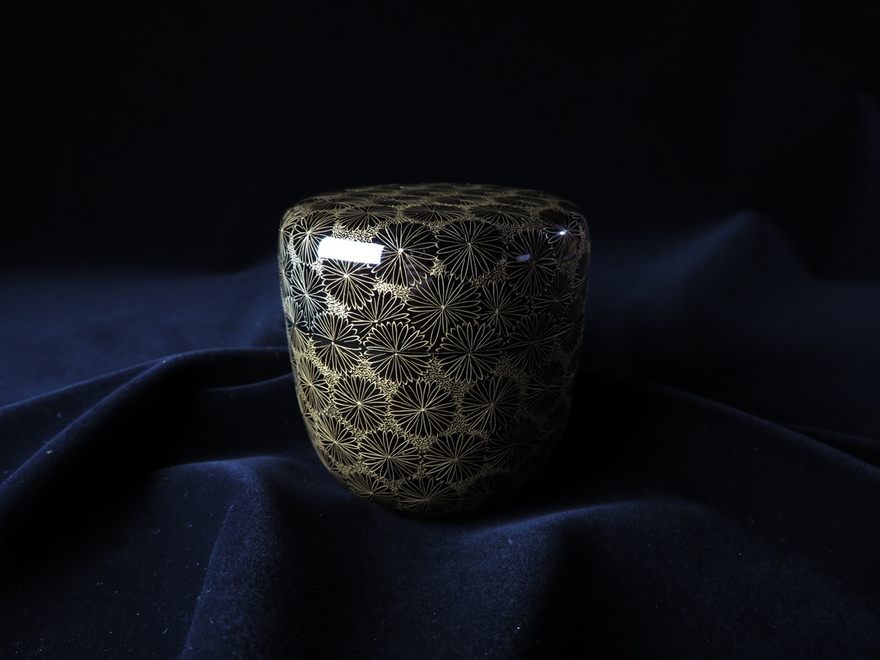 茶道具　輪島塗　前志芸男作　沈金若松鳥蒔絵　棗　共箱　V　7098 茶道具 輪島塗 前志芸男作 沈金若松鳥蒔絵 棗 共箱 V 7098