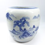 【火鉢】無銘「染付手あぶり火鉢」を買取り致しました。