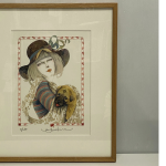 【版画（リトグラフ）】米倉斉加年「子犬と少女」